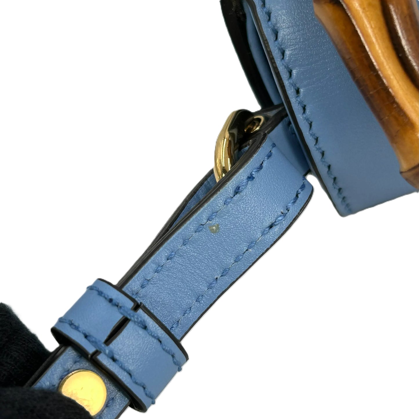 GUCCI Bamboo Leather Mini Handbag Shoulder Bag - Blue 