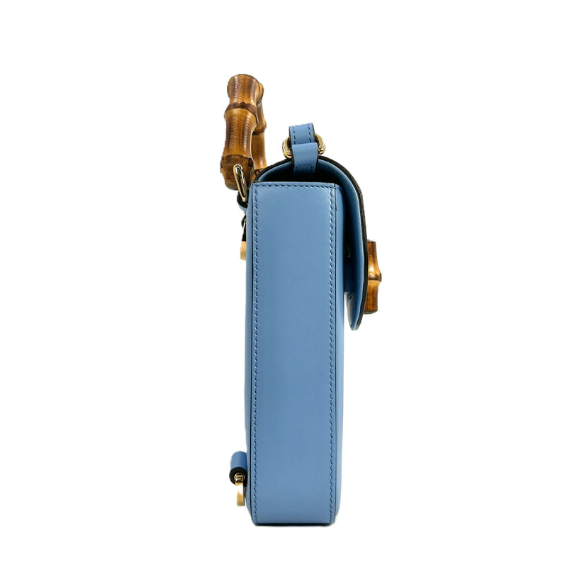GUCCI Bamboo Leather Mini Handbag Shoulder Bag - Blue 