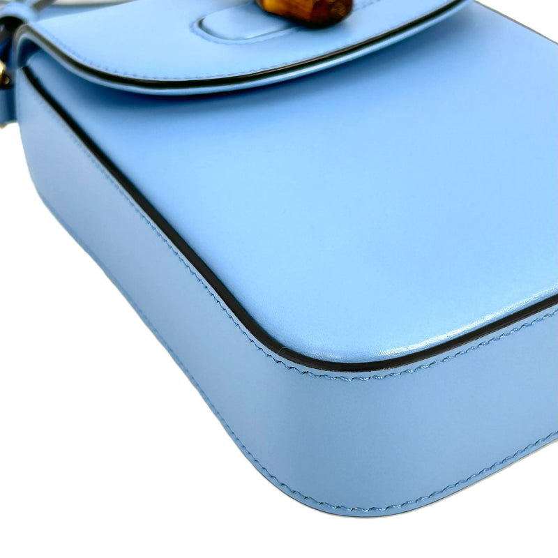 GUCCI Bamboo Leather Mini Handbag Shoulder Bag - Blue 