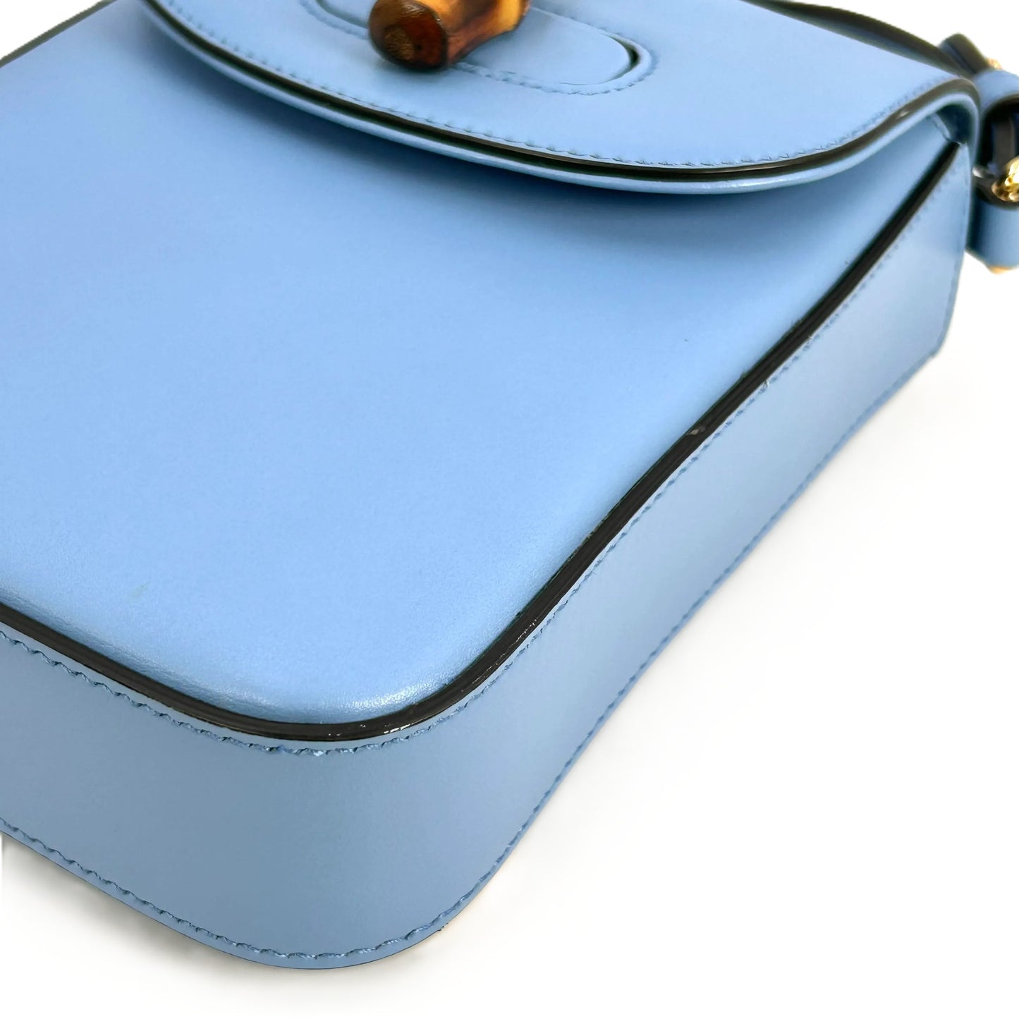 GUCCI Bamboo Leather Mini Handbag Shoulder Bag - Blue 