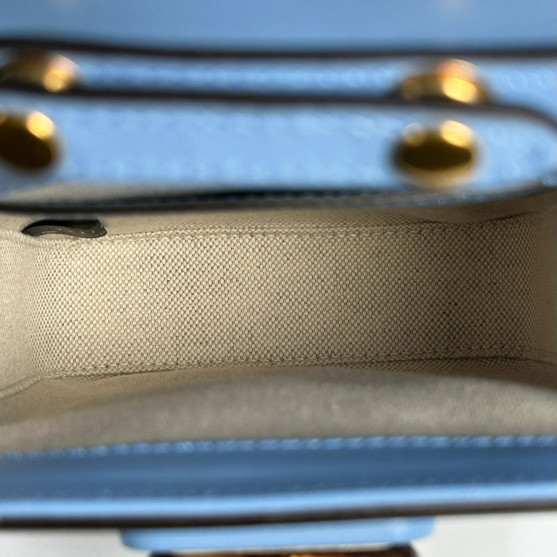 GUCCI Bamboo Leather Mini Handbag Shoulder Bag - Blue 