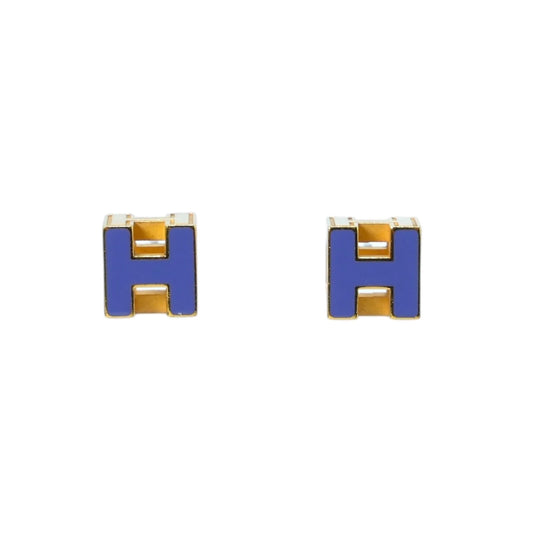 Hermès H Cube Earrings - Gold and Blue - GP 