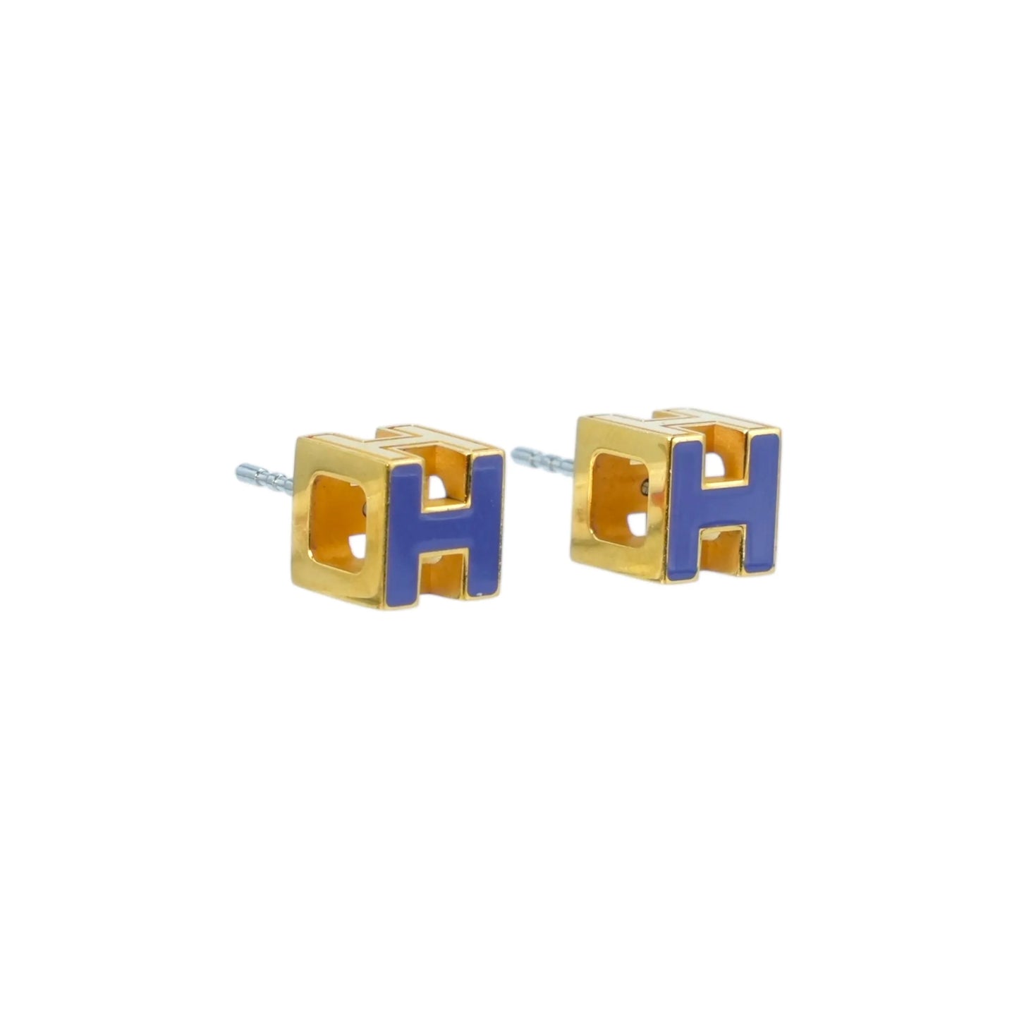 Hermès H Cube Earrings - Gold and Blue - GP 