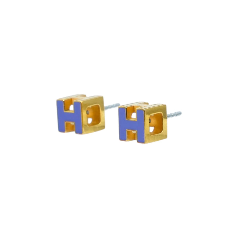 Hermès H Cube Earrings - Gold and Blue - GP 
