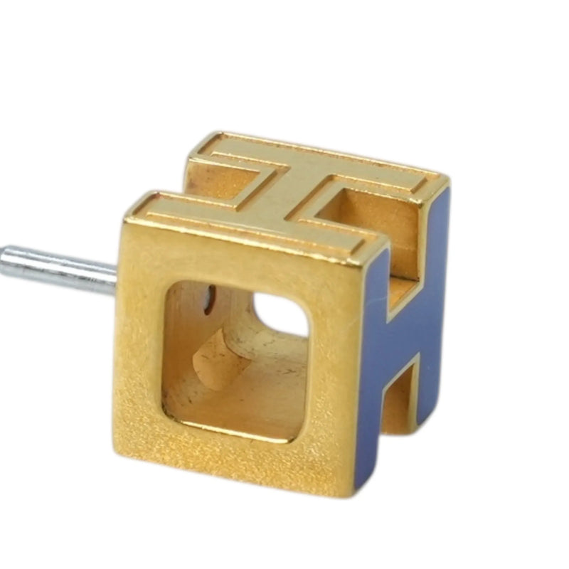 Hermès H Cube Earrings - Gold and Blue - GP 