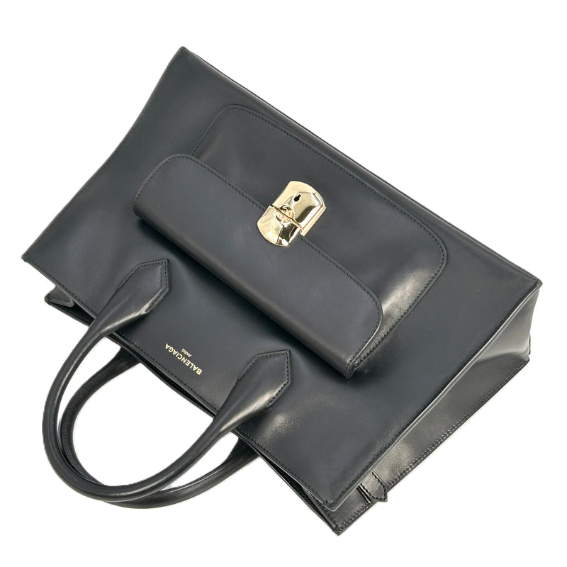 BALENCIAGA Padlock Work Bag Leather Handbag/Shoulder Bag - Black 