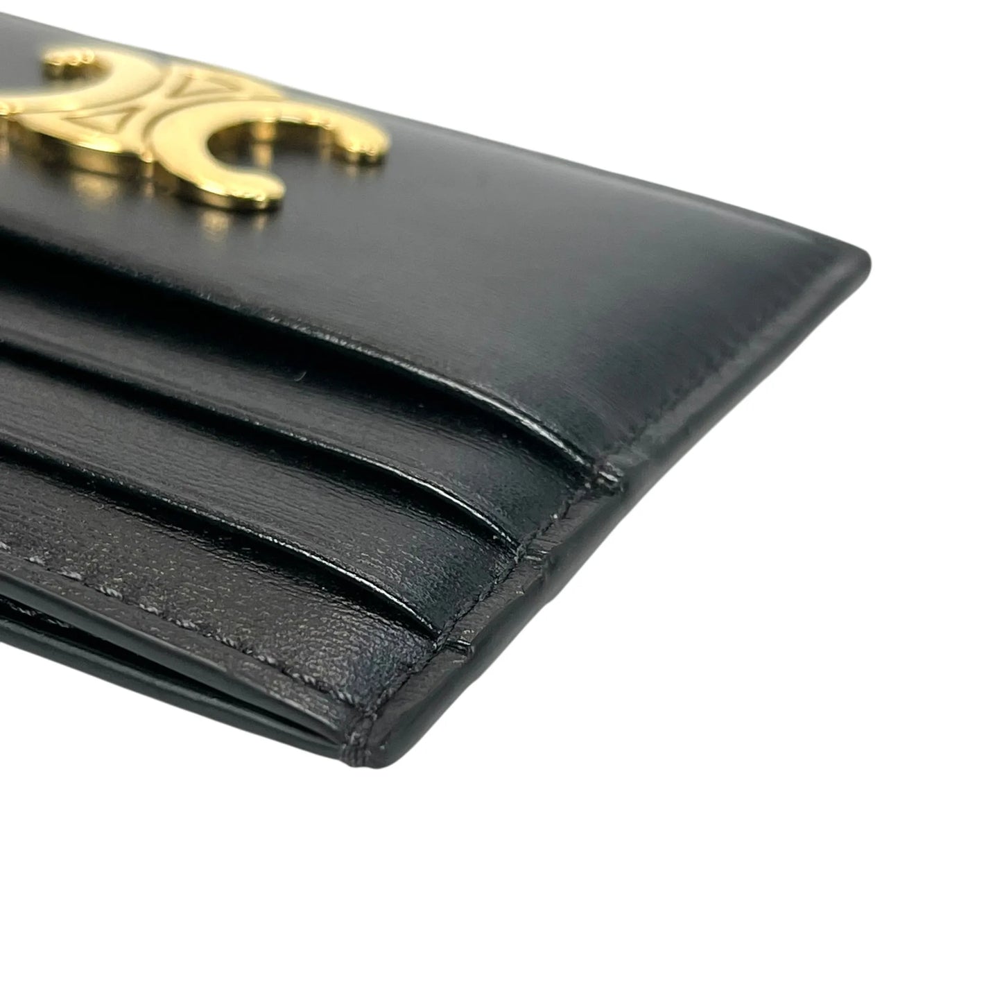 CELINE Triomphe Leather Card Case - Black - 35798 