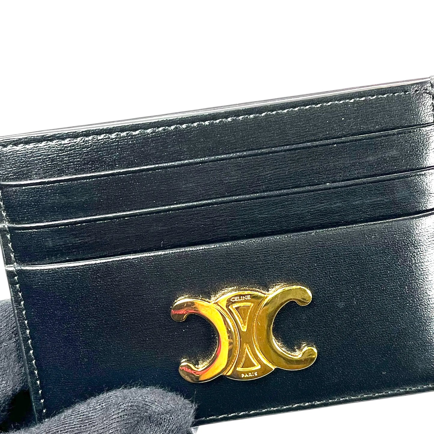 CELINE Triomphe Leather Card Case - Black - 35798 