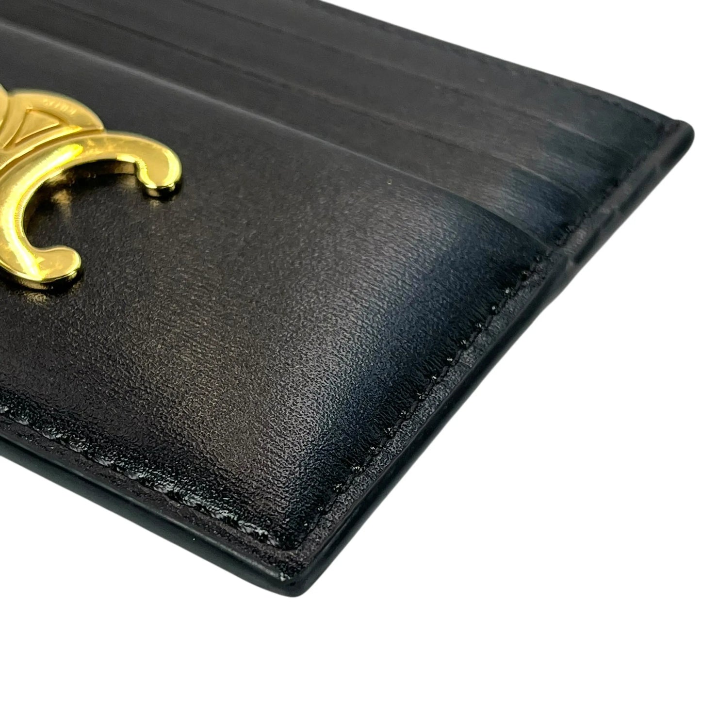 CELINE Triomphe Leather Card Case - Black - 35798 
