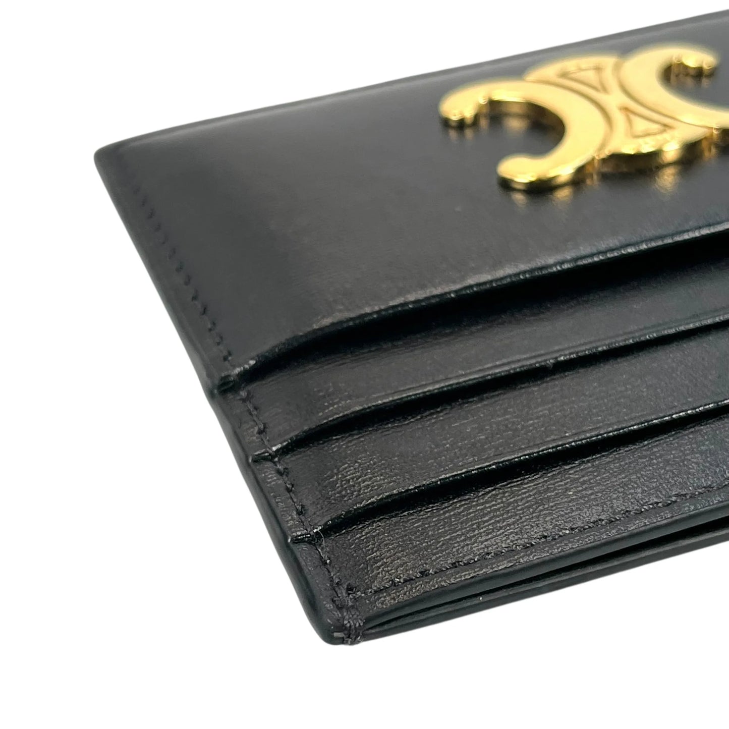 CELINE Triomphe Leather Card Case - Black - 35798 
