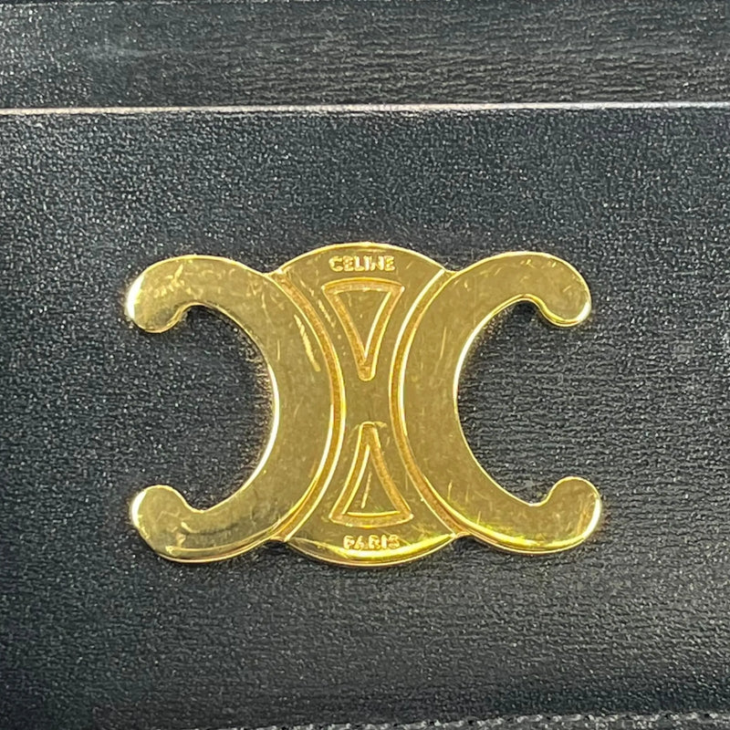 CELINE Triomphe Leather Card Case - Black - 35798 