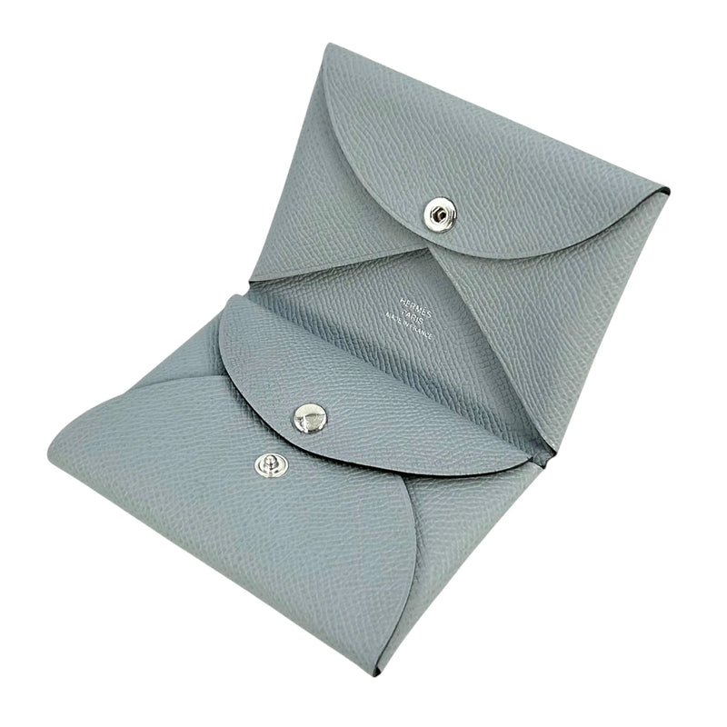 Hermès カルヴィ デュオ グリパンタンコンパクトウォレット カードケース K刻印(2025年製) - ブルー グレー