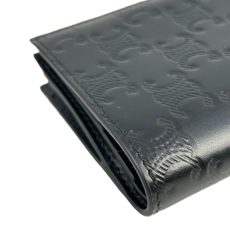 CELINE Triomphe Embossed Calfskin Compact Wallet - Black 