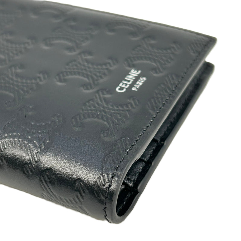 CELINE Triomphe Embossed Calfskin Compact Wallet - Black 