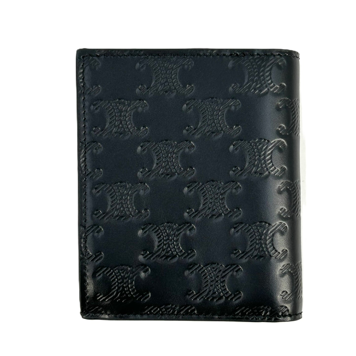 CELINE Triomphe Embossed Calfskin Compact Wallet - Black 