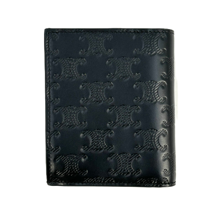 CELINE Triomphe Embossed Calfskin Compact Wallet - Black 