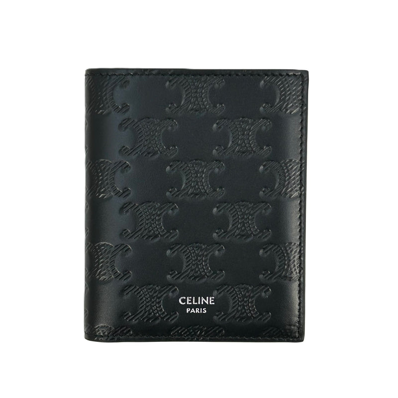 CELINE Triomphe Embossed Calfskin Compact Wallet - Black 
