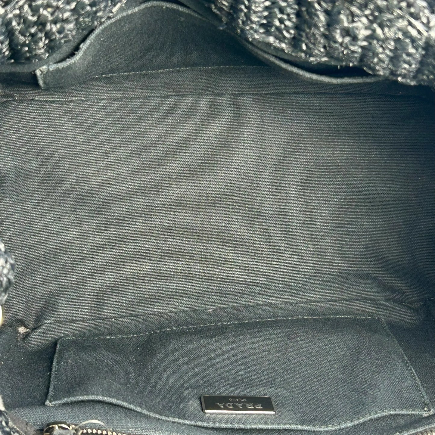 PRADA Raffia Pom-Pom Handbag/Shoulder Bag - Black 