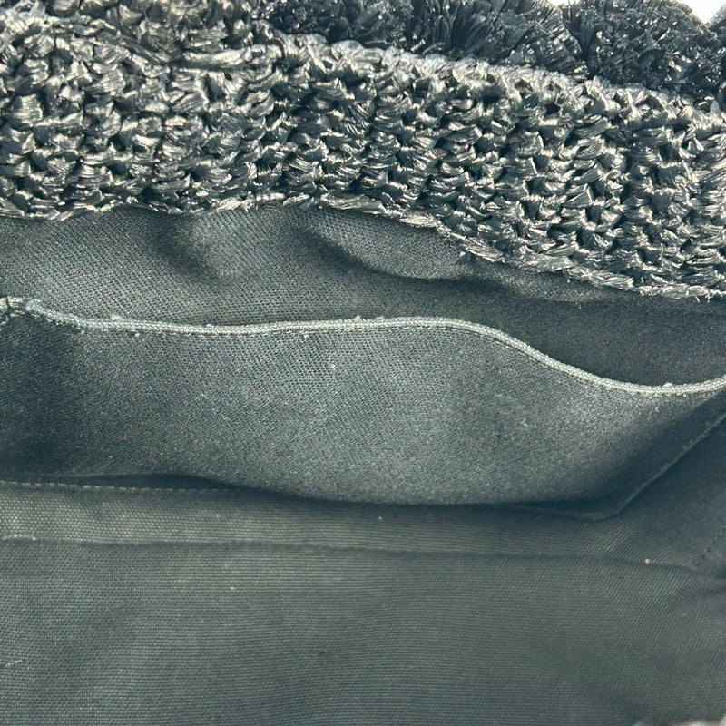 PRADA Raffia Pom-Pom Handbag/Shoulder Bag - Black 