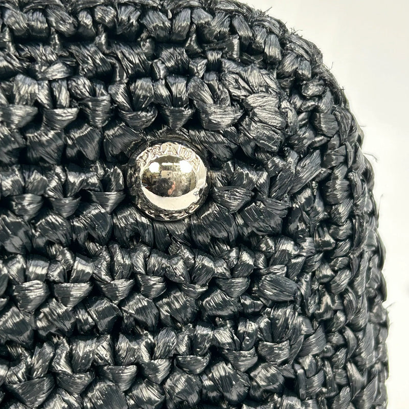 PRADA Raffia Pom-Pom Handbag/Shoulder Bag - Black 