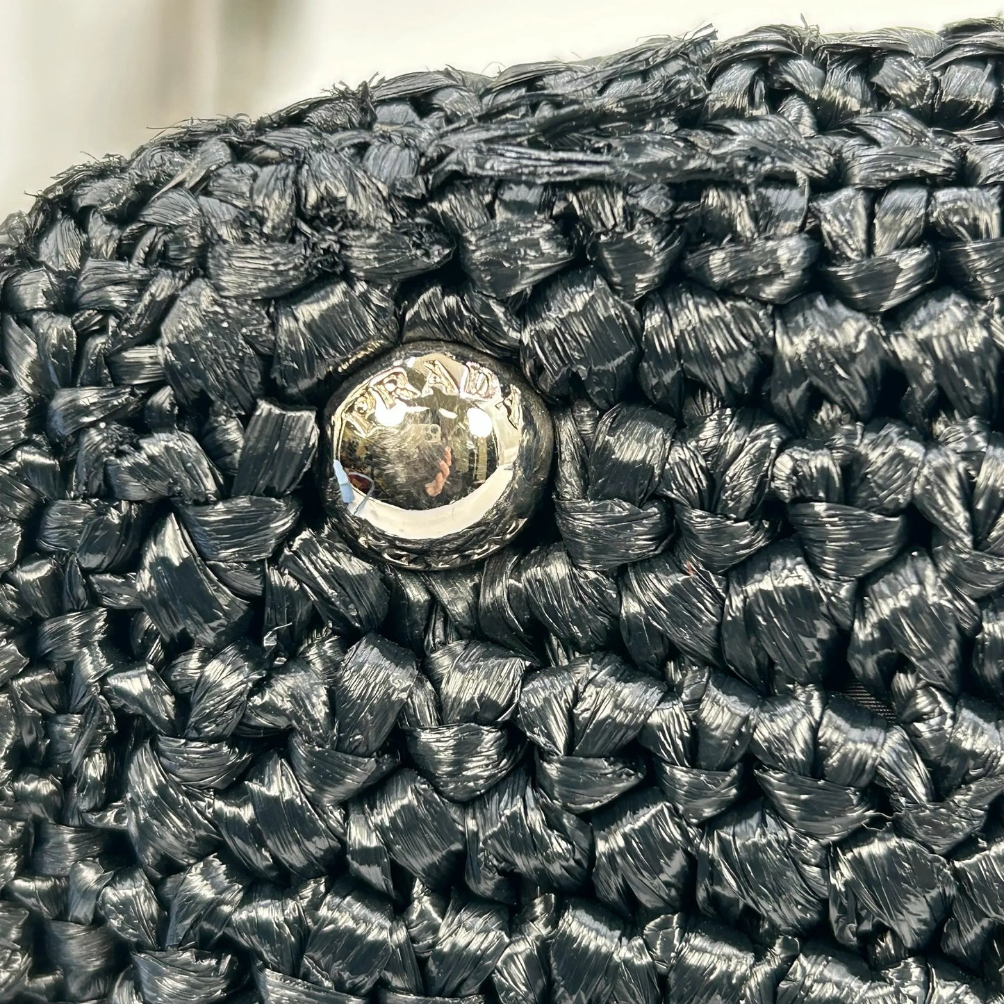 PRADA Raffia Pom-Pom Handbag/Shoulder Bag - Black 