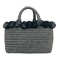 PRADA Raffia Pom-Pom Handbag/Shoulder Bag - Black 