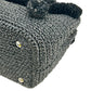 PRADA Raffia Pom-Pom Handbag/Shoulder Bag - Black 