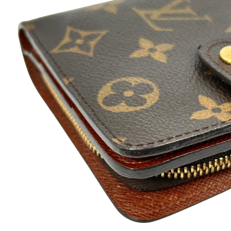 Louis Vuitton Monogram Canvas Compact Zip Bifold Wallet - Brown 