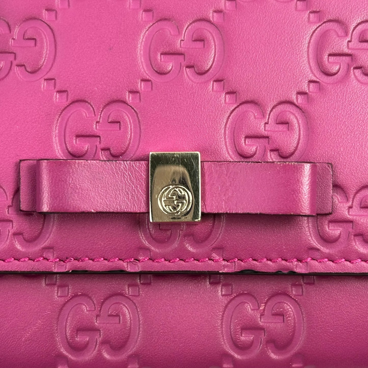 GUCCI Guccissima Leather Ribbon Long Wallet - Pink 
