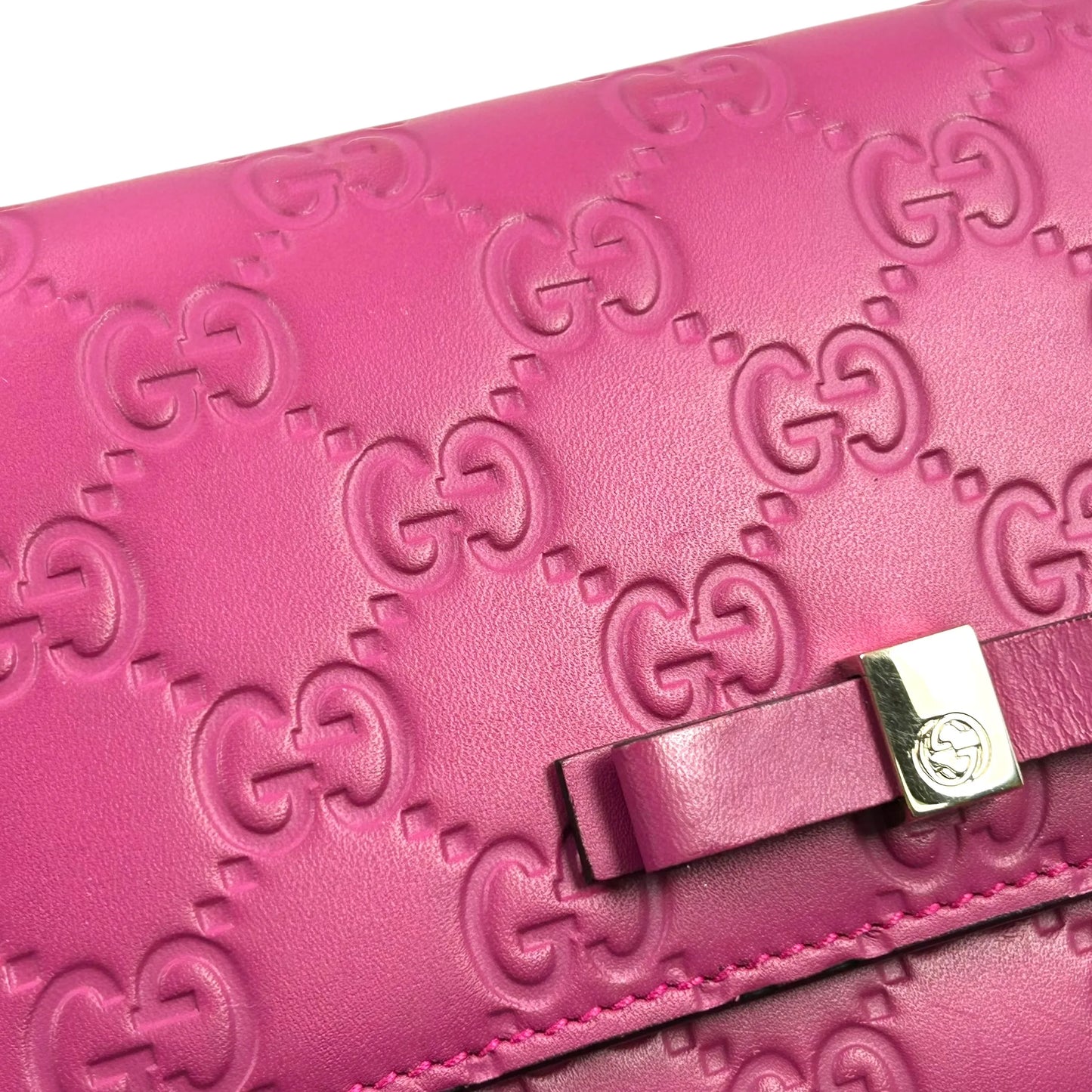 GUCCI Guccissima Leather Ribbon Long Wallet - Pink 