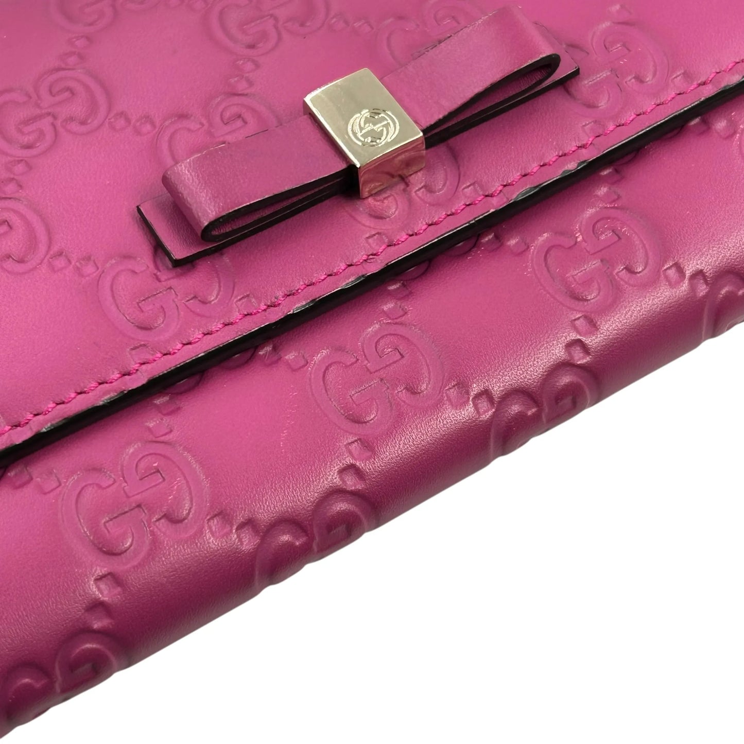 GUCCI Guccissima Leather Ribbon Long Wallet - Pink 