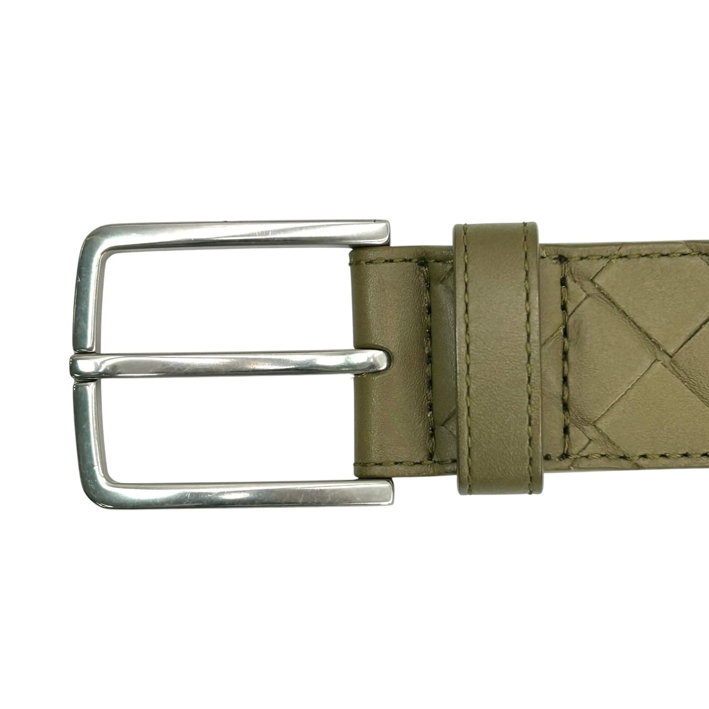 BOTTEGA VENETA イントレチャート レザー ベルト - カーキ