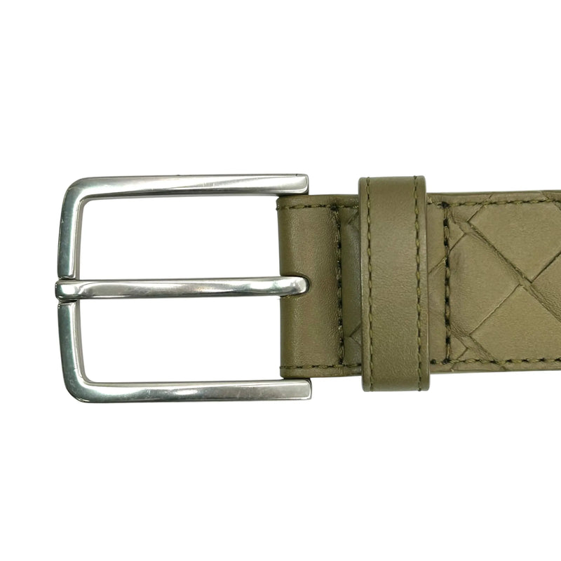 BOTTEGA VENETA イントレチャート レザー ベルト - カーキ