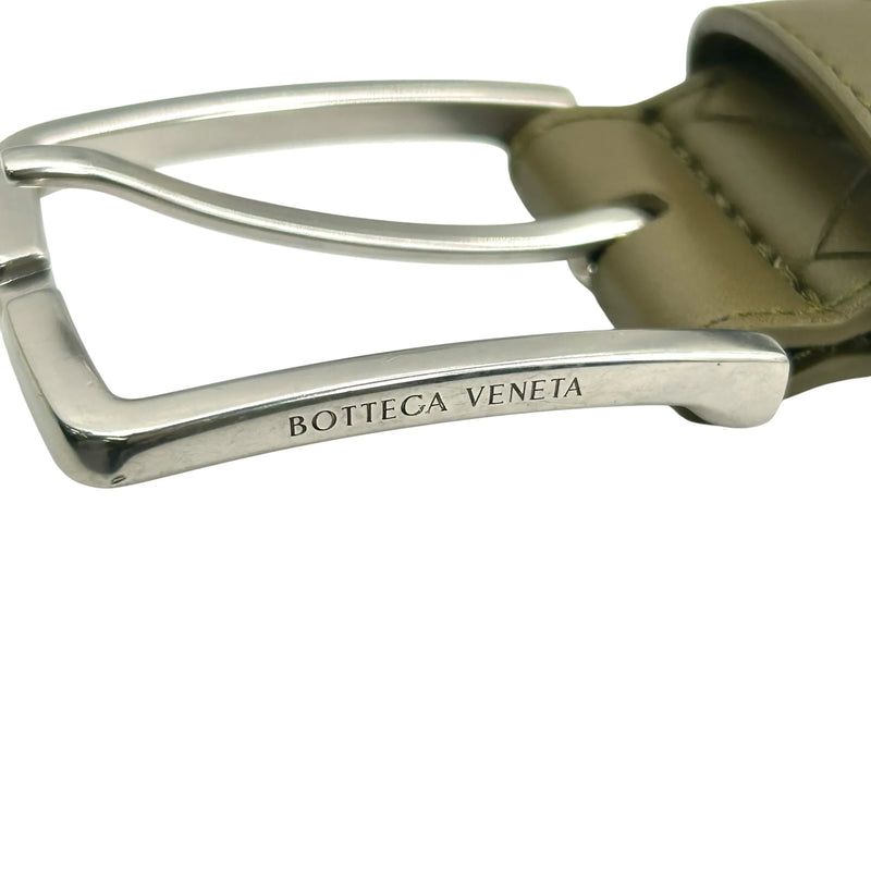 BOTTEGA VENETA イントレチャート レザー ベルト - カーキ