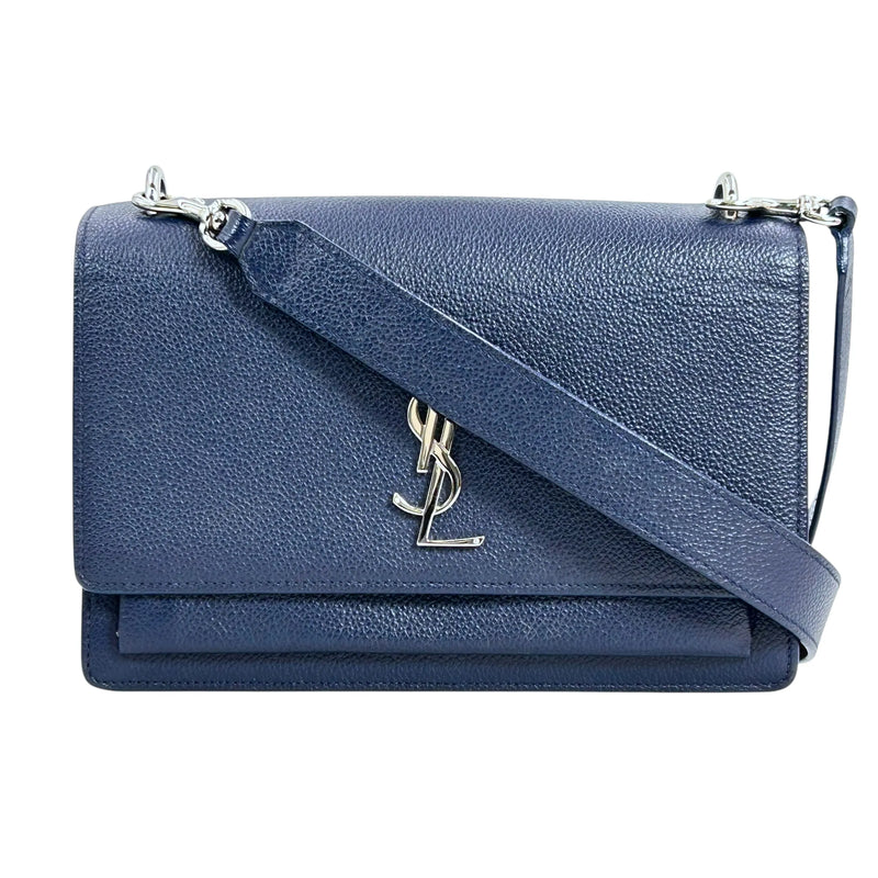 Saint Laurent Sunset Medium Calfskin Shoulder Bag - Navy 