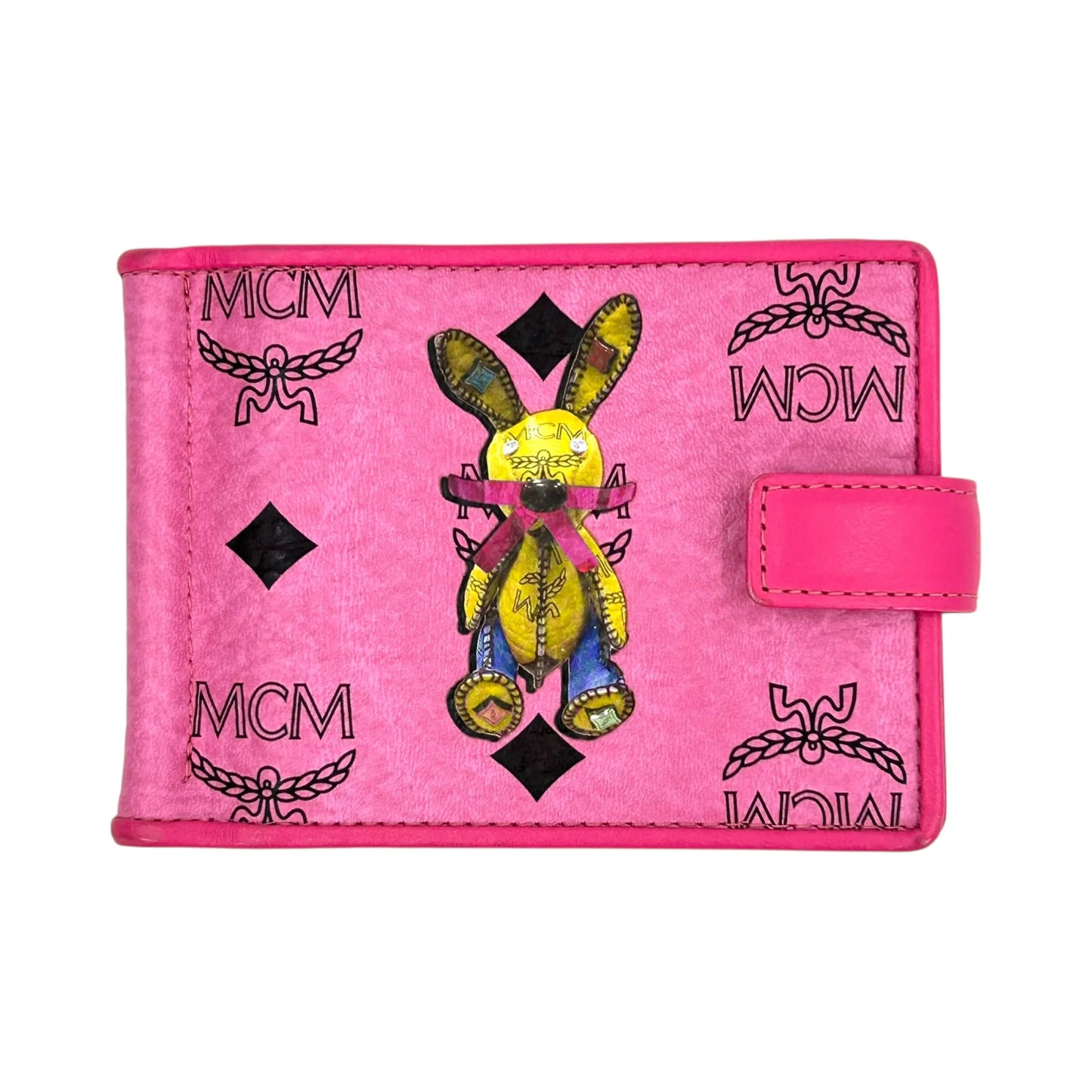 MCM Visetos Rabbit Leather Card Case with Money Clip - Pink