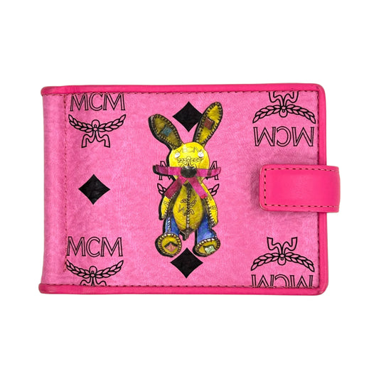 MCM Visetos Rabbit Leather Card Case with Money Clip - Pink