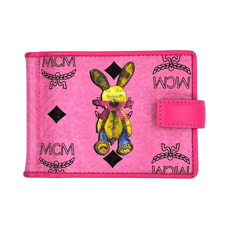 MCM Visetos Rabbit Leather Card Case with Money Clip - Pink