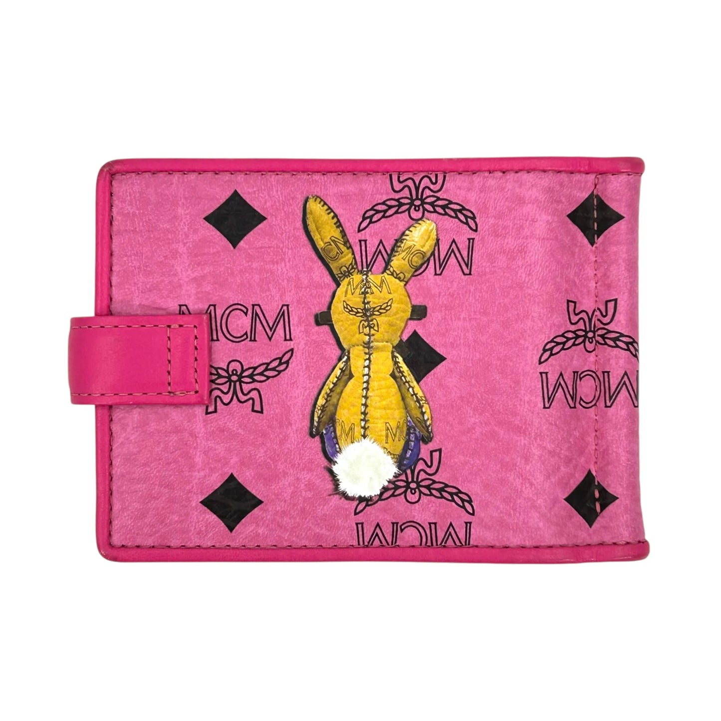 MCM Visetos Rabbit Leather Card Case with Money Clip - Pink