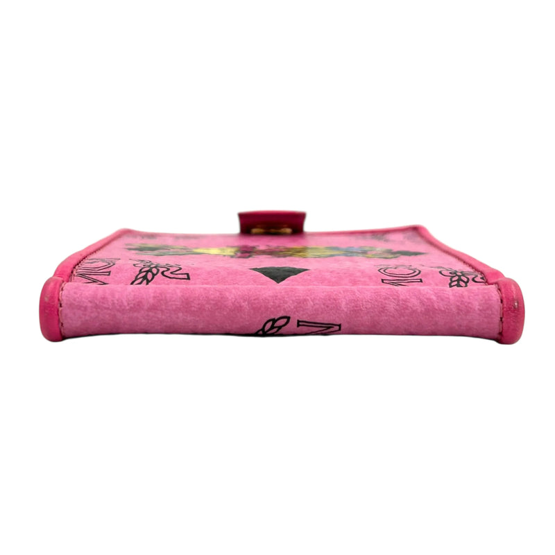 MCM Visetos Rabbit Leather Card Case with Money Clip - Pink