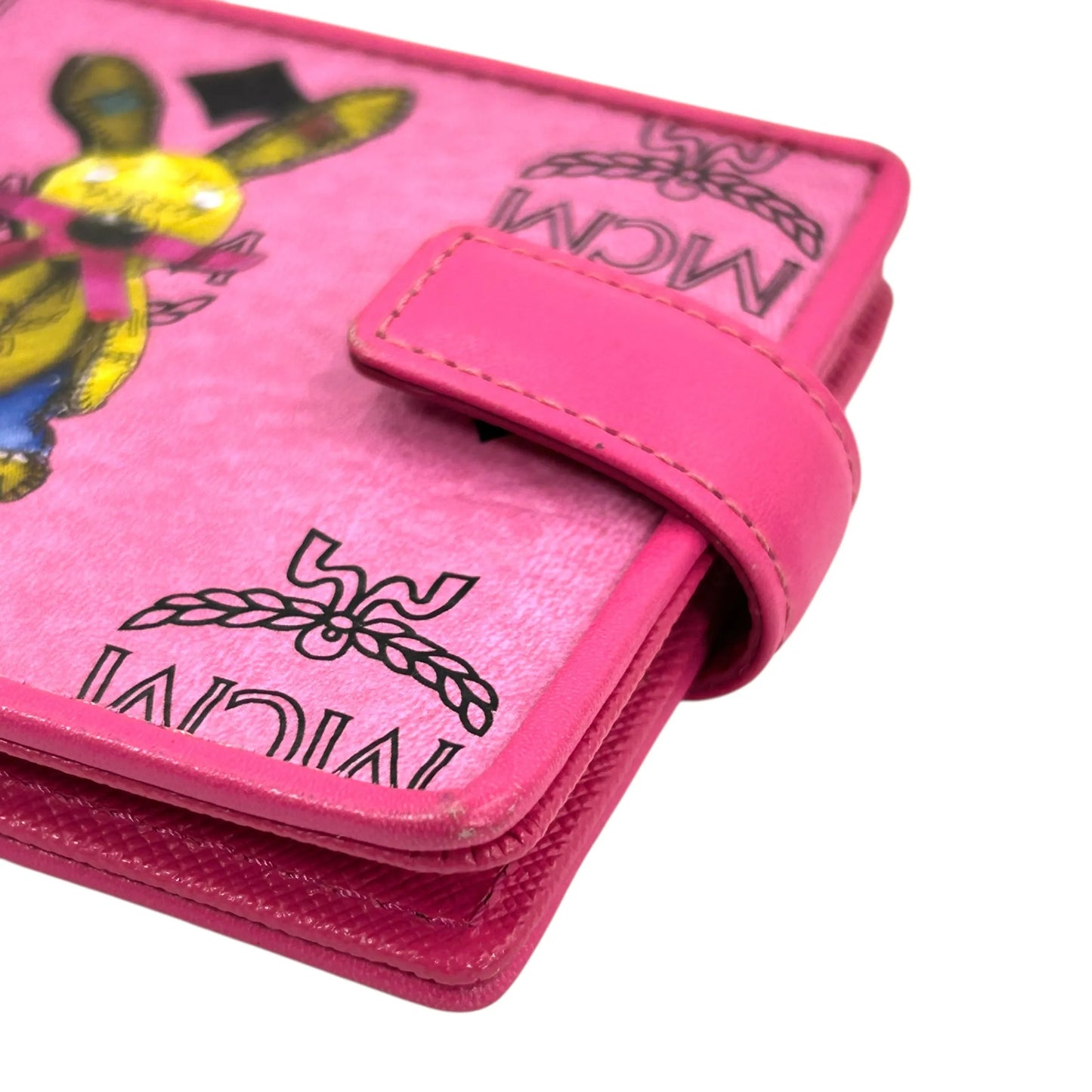 MCM Visetos Rabbit Leather Card Case with Money Clip - Pink