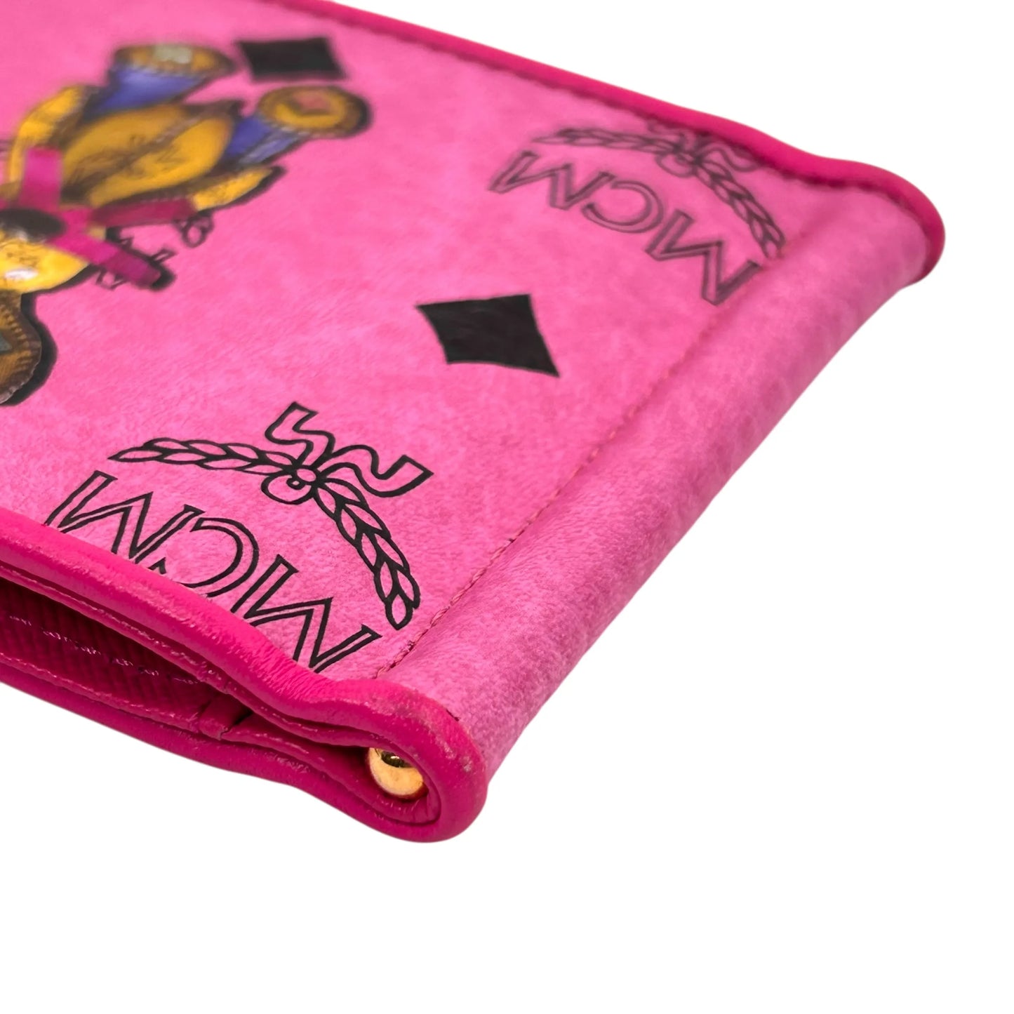 MCM Visetos Rabbit Leather Card Case with Money Clip - Pink