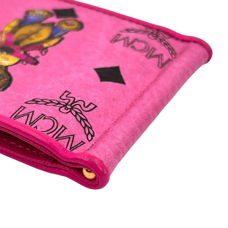 MCM Visetos Rabbit Leather Card Case with Money Clip - Pink