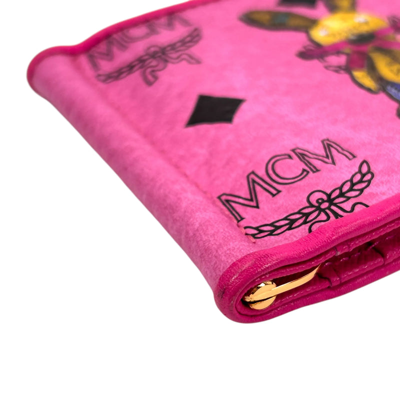 MCM Visetos Rabbit Leather Card Case with Money Clip - Pink
