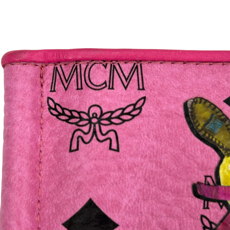MCM Visetos Rabbit Leather Card Case with Money Clip - Pink