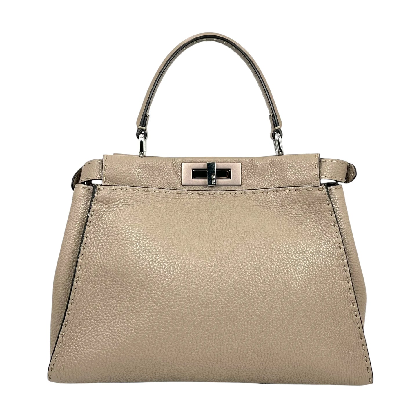FENDI Peekaboo Regular Selleria Calfskin Handbag - Beige 