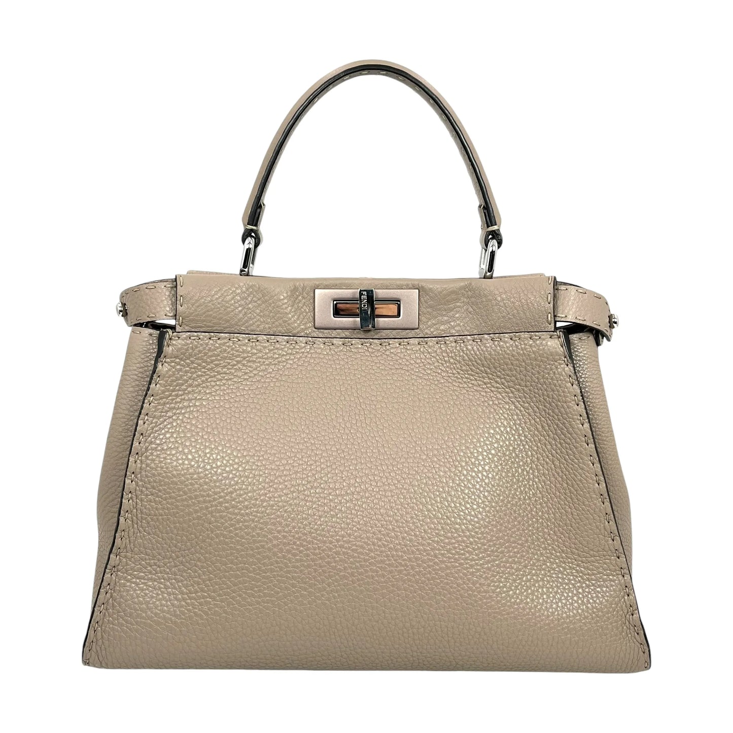 FENDI Peekaboo Regular Selleria Calfskin Handbag - Beige 
