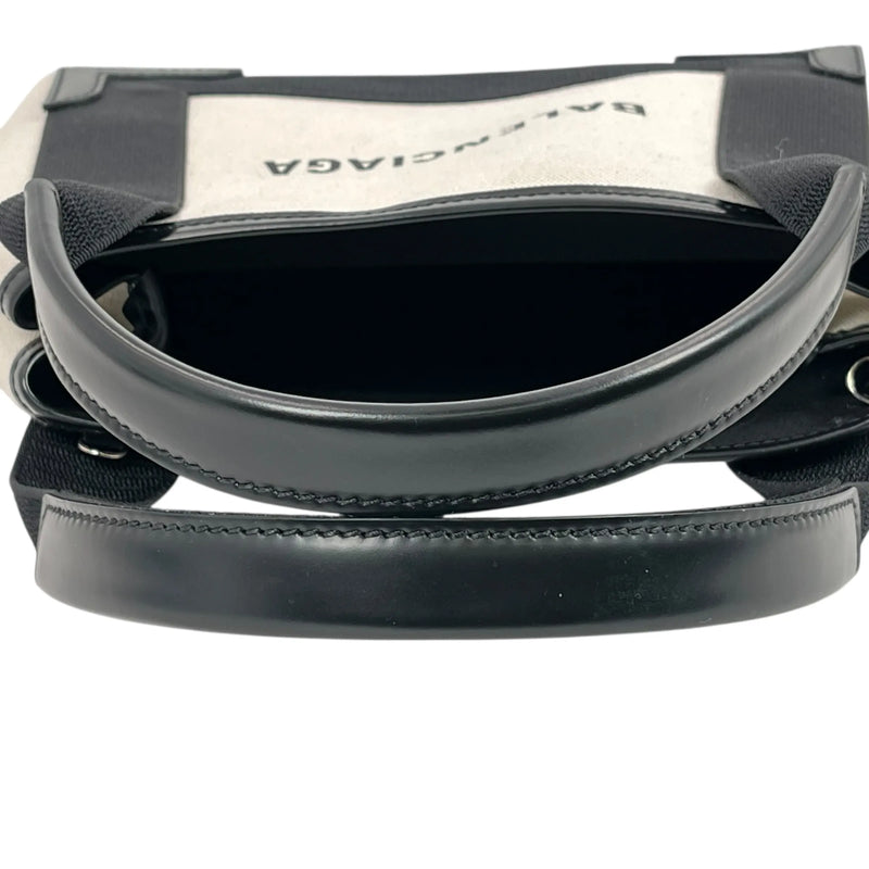 BALENCIAGA Navy Cabas XS Canvas Handbag/Shoulder Bag - White/Black 