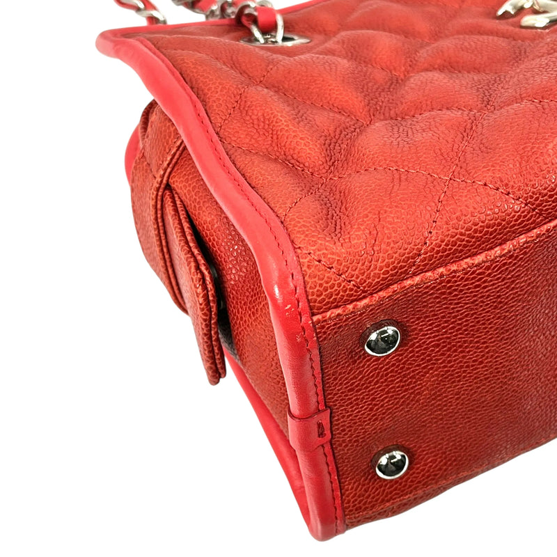 CHANEL French Riviera Caviar Leather Chain Shoulder Bag - Red 