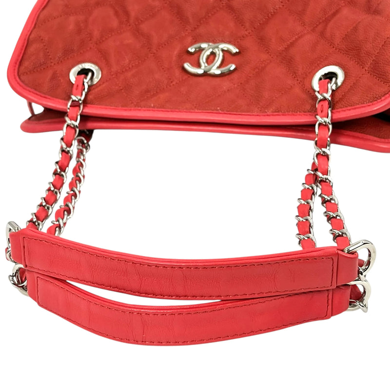 CHANEL French Riviera Caviar Leather Chain Shoulder Bag - Red 